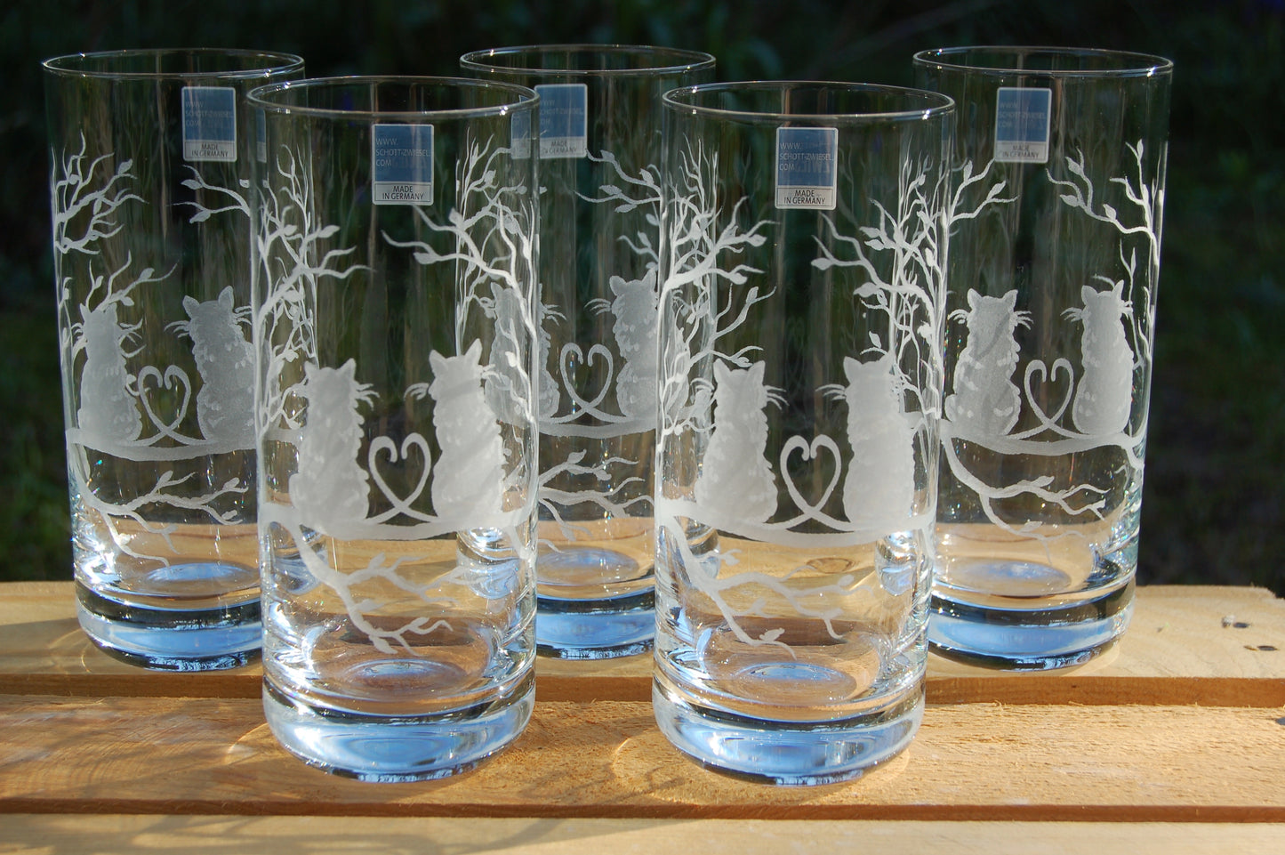 1x Longdrinkglas | Gravur Katzen | Handmade | Handgraviert - Glasschleiferei Weber