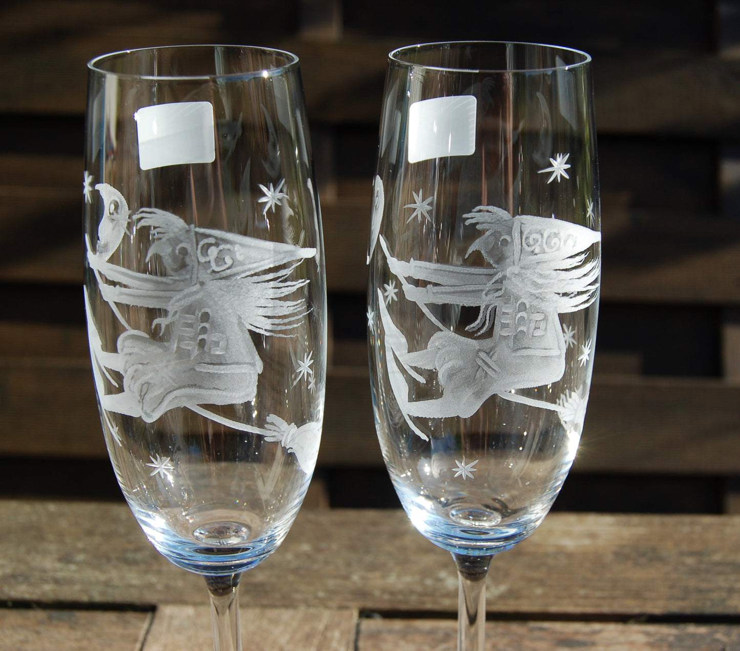 2x Sektglas | Gravur Hexen | Handmade | Handgraviert - Glasschleiferei Weber
