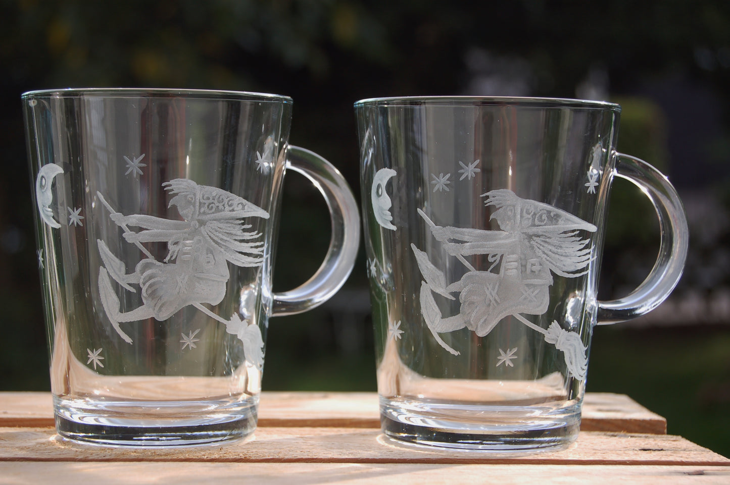 2x Teetasse | Gravur Hexen | Handmade | Handgraviert - Glasschleiferei Weber