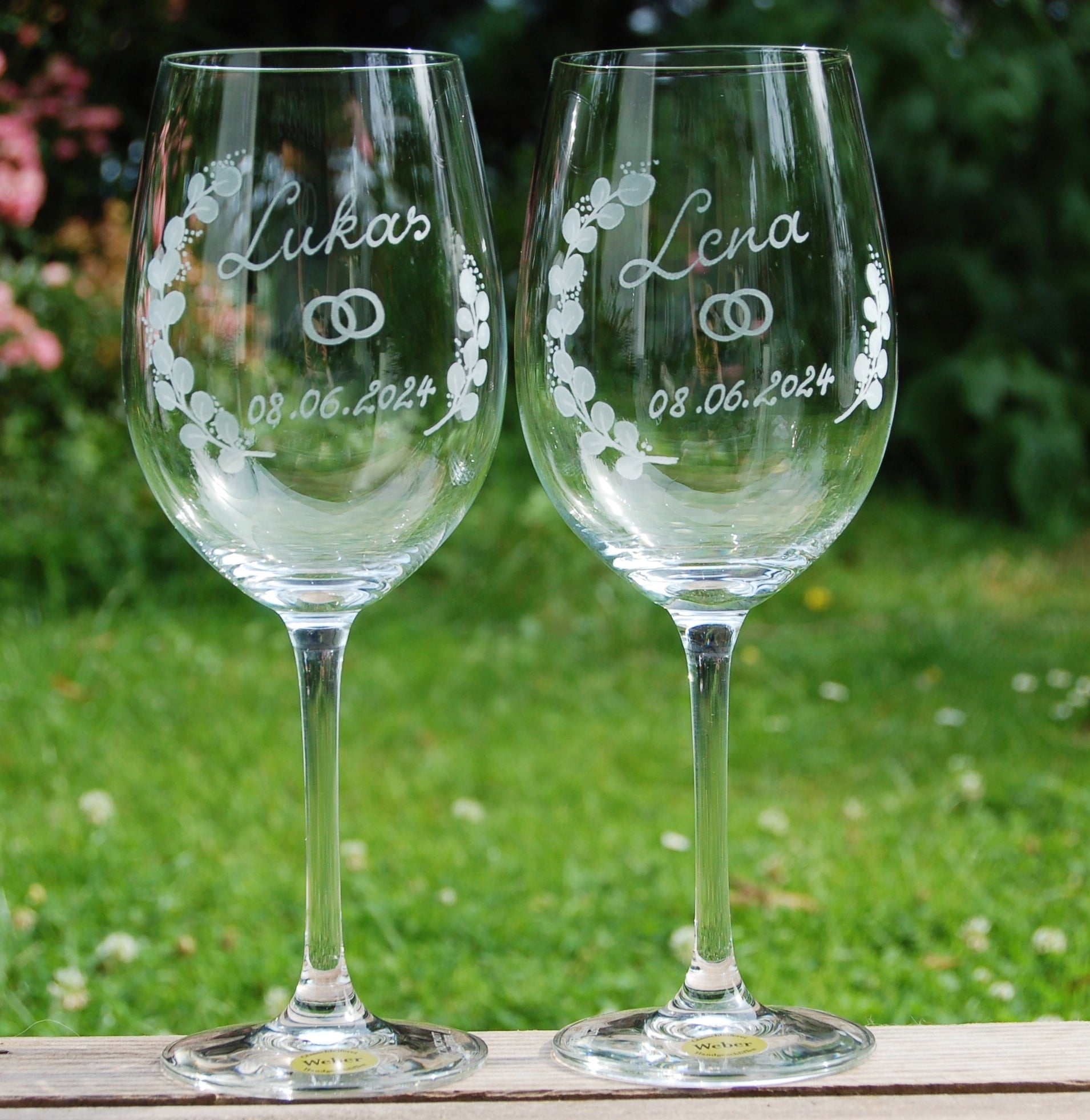 2x Rotweinglas | Gravur Hochzeit (Eukalyptusranke) | Handmade