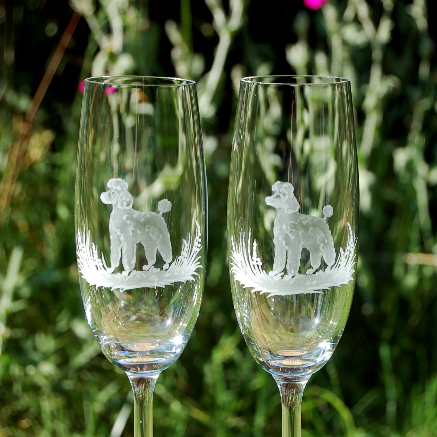 Sektgläser mit Pudel Motiv Handgeschliffen - Glasschleiferei Weber