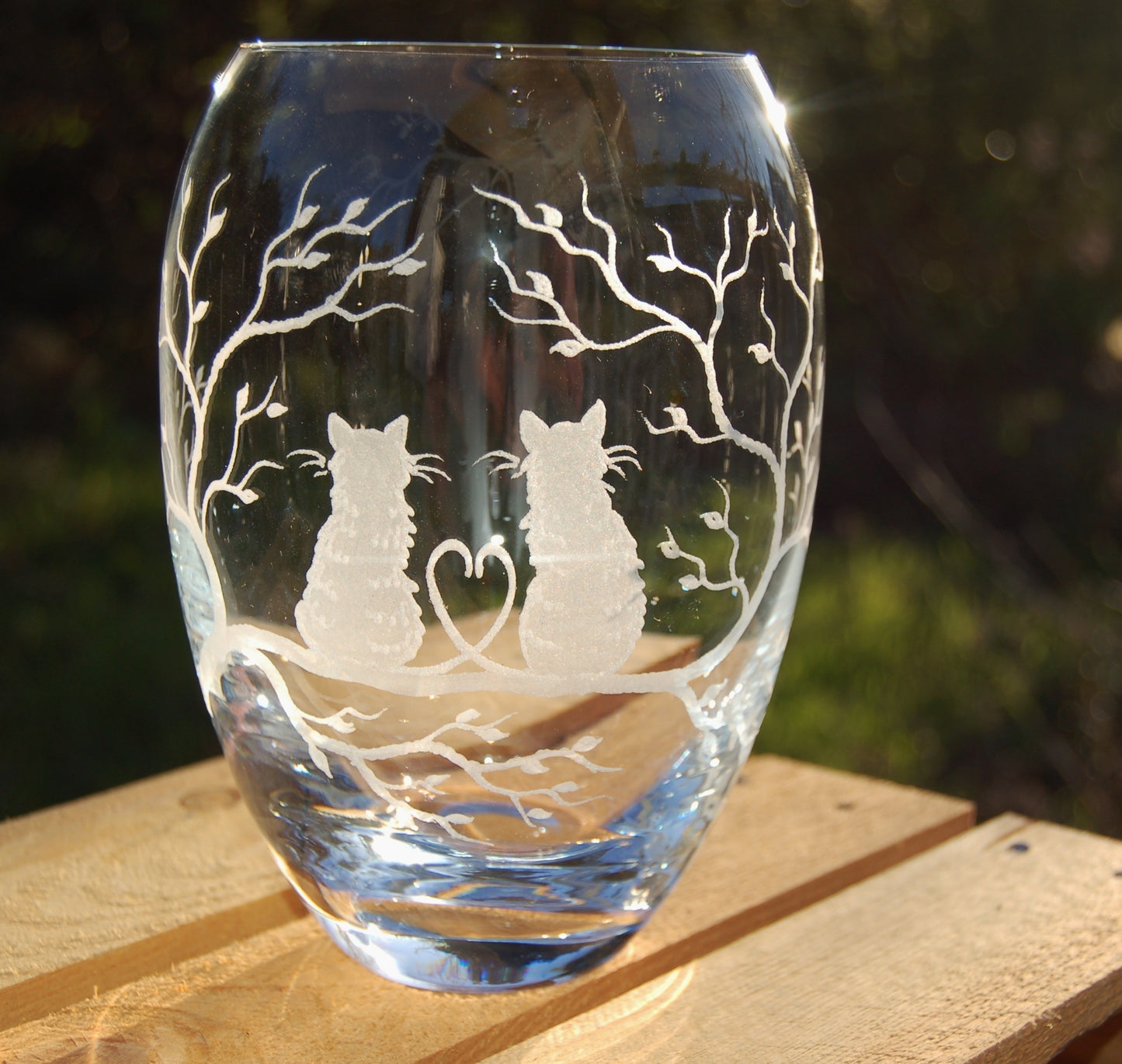 1x Vase | Gravur Katzen | Handmade | Handgraviert - Glasschleiferei Weber