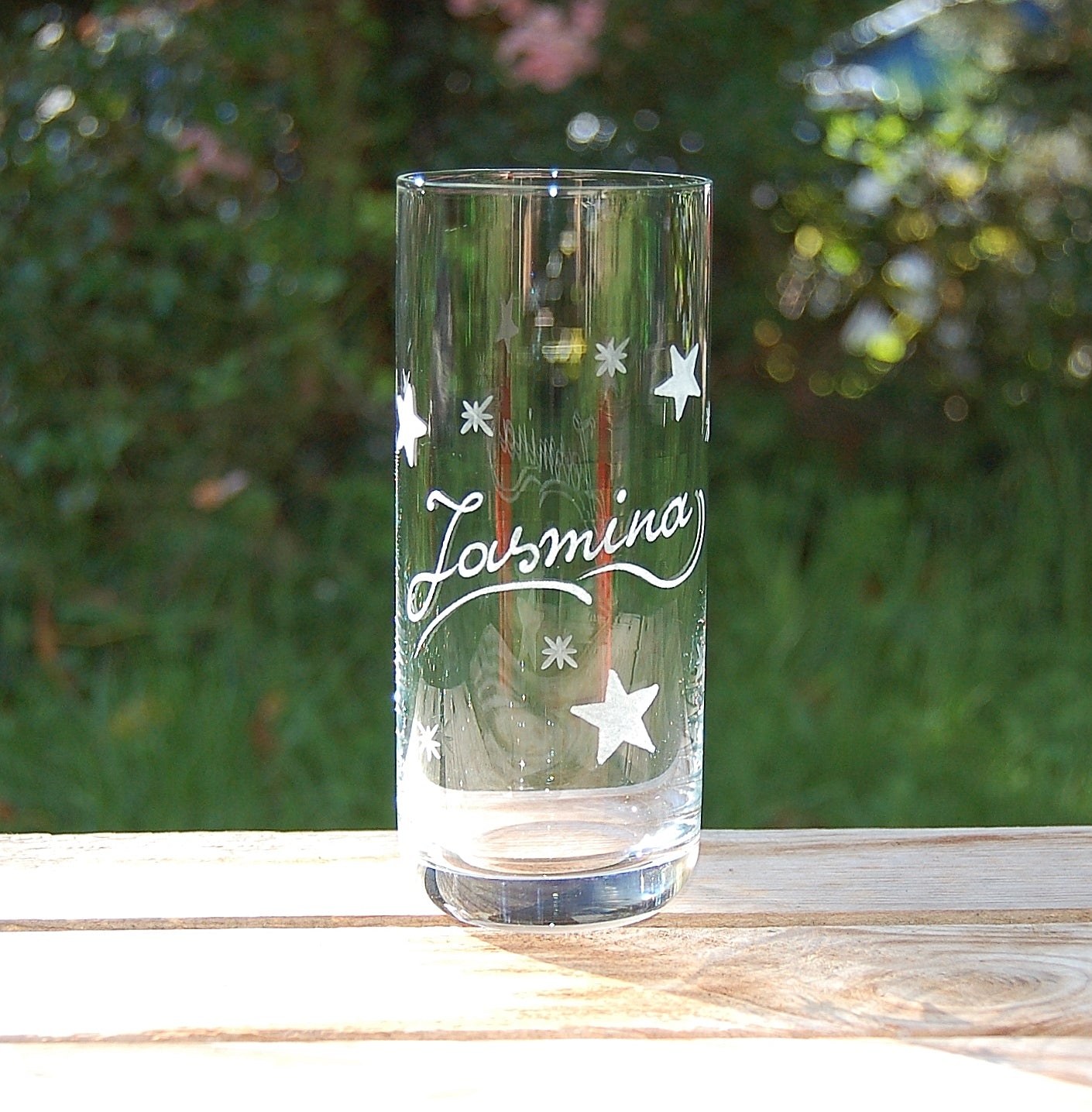 Longdrinkglas mit Sternen Gravur Handgraviert - Glasschleiferei Weber