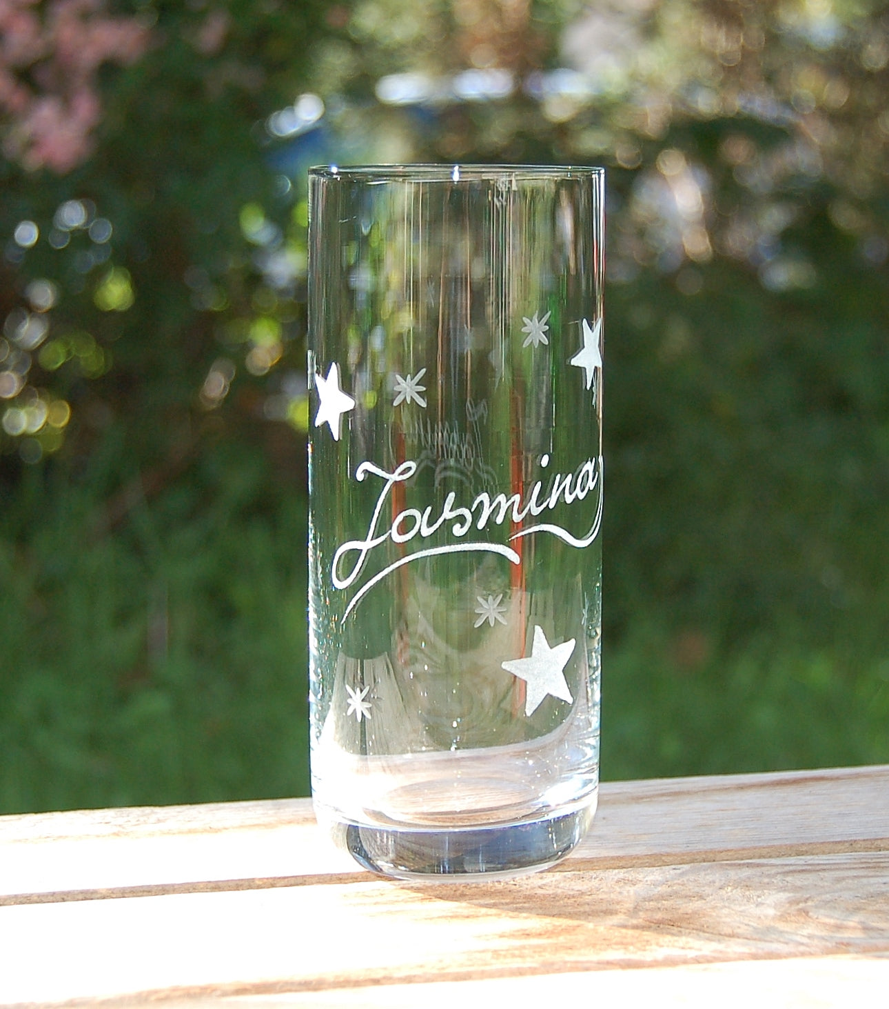 Longdrinkglas mit Sternen Gravur Handgraviert