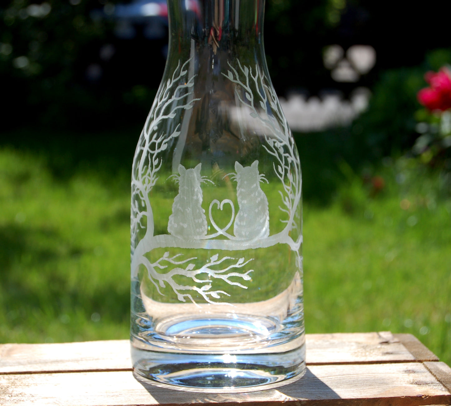 1x Karaffe | Gravur Katzen | Handmade | Handgraviert - Glasschleiferei Weber