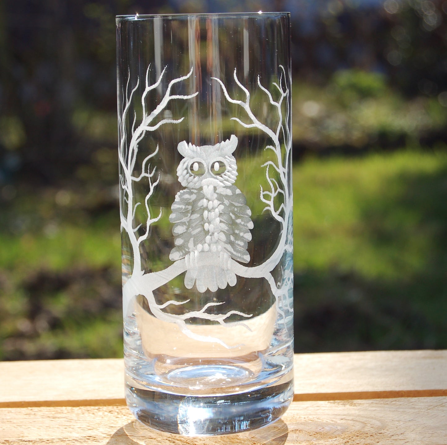 1x Longdrinkglas | Gravur Eule | Handmade | Handgraviert - Glasschleiferei Weber