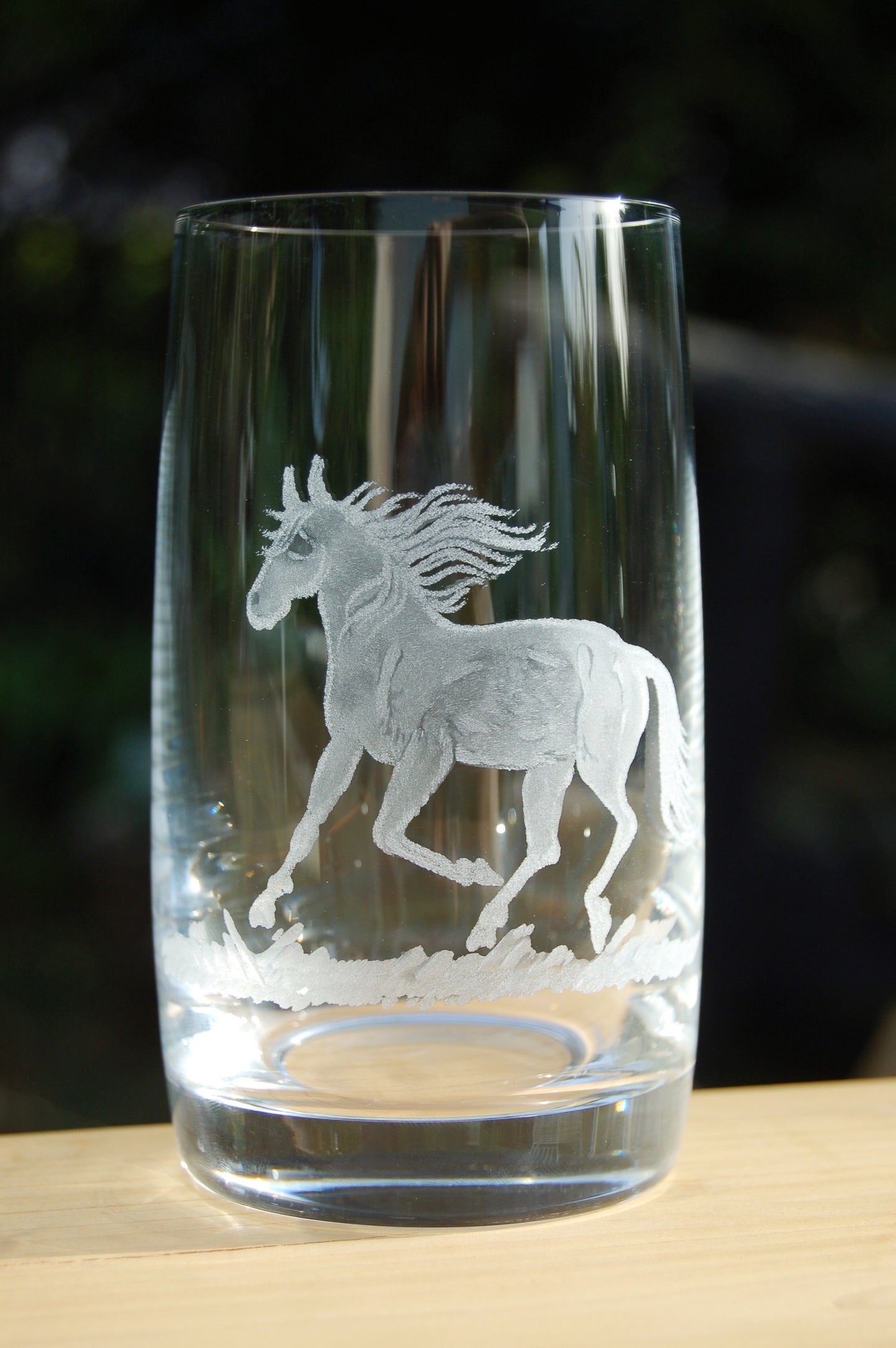 1x Trinkglas | Gravur Pferd | Handmade | Handgraviert - Glasschleiferei Weber