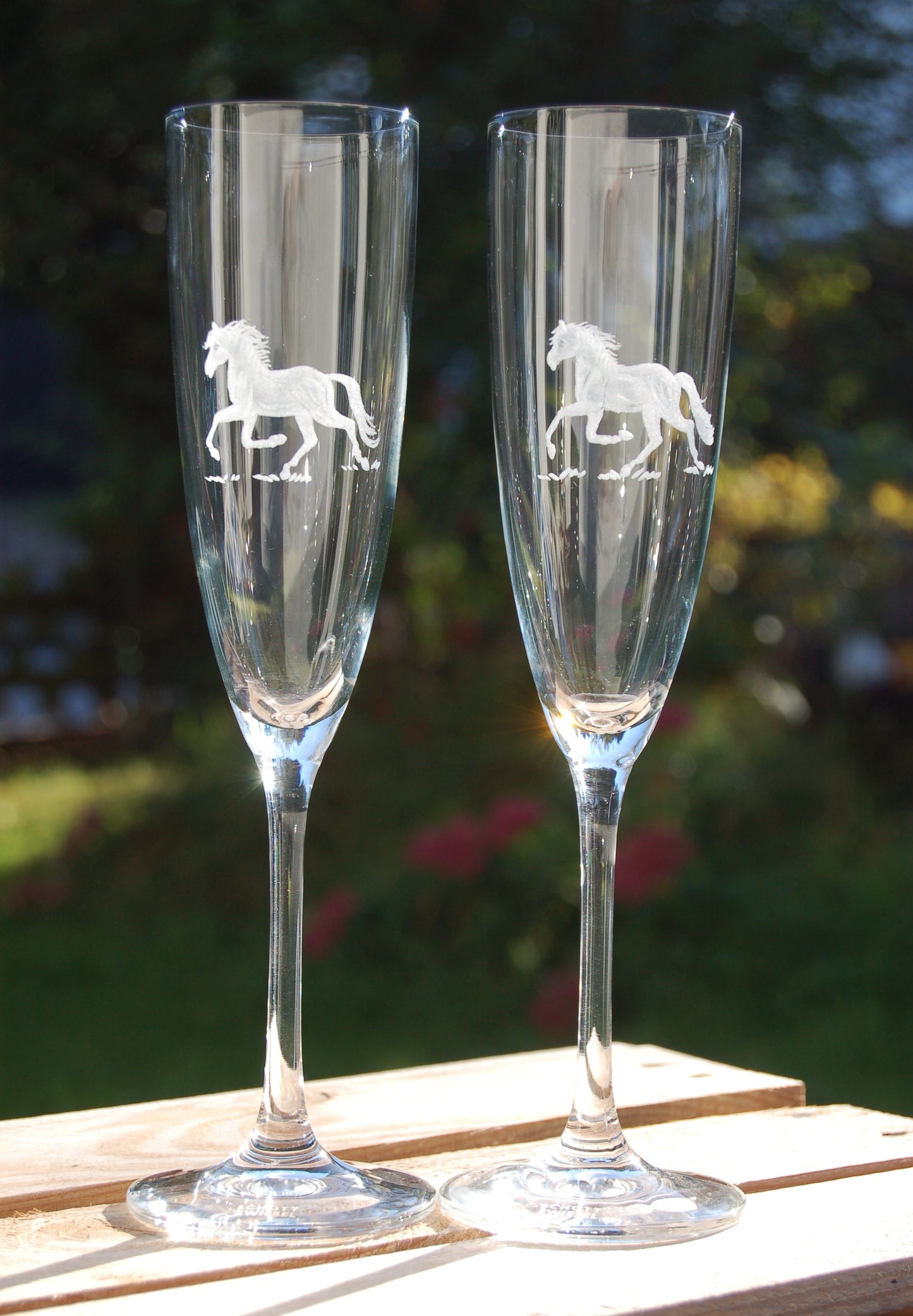 2x Sektglas | Gravur Pferd | Handmade | Handgraviert