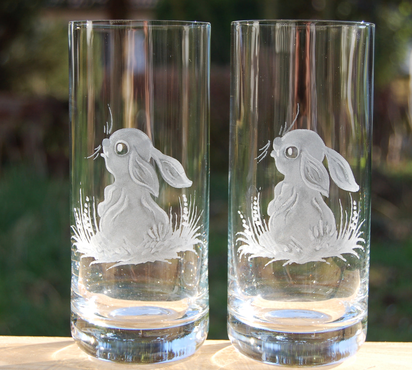 1x Longdrinkglas | Gravur Hase | Handmade | Handgraviert - Glasschleiferei Weber