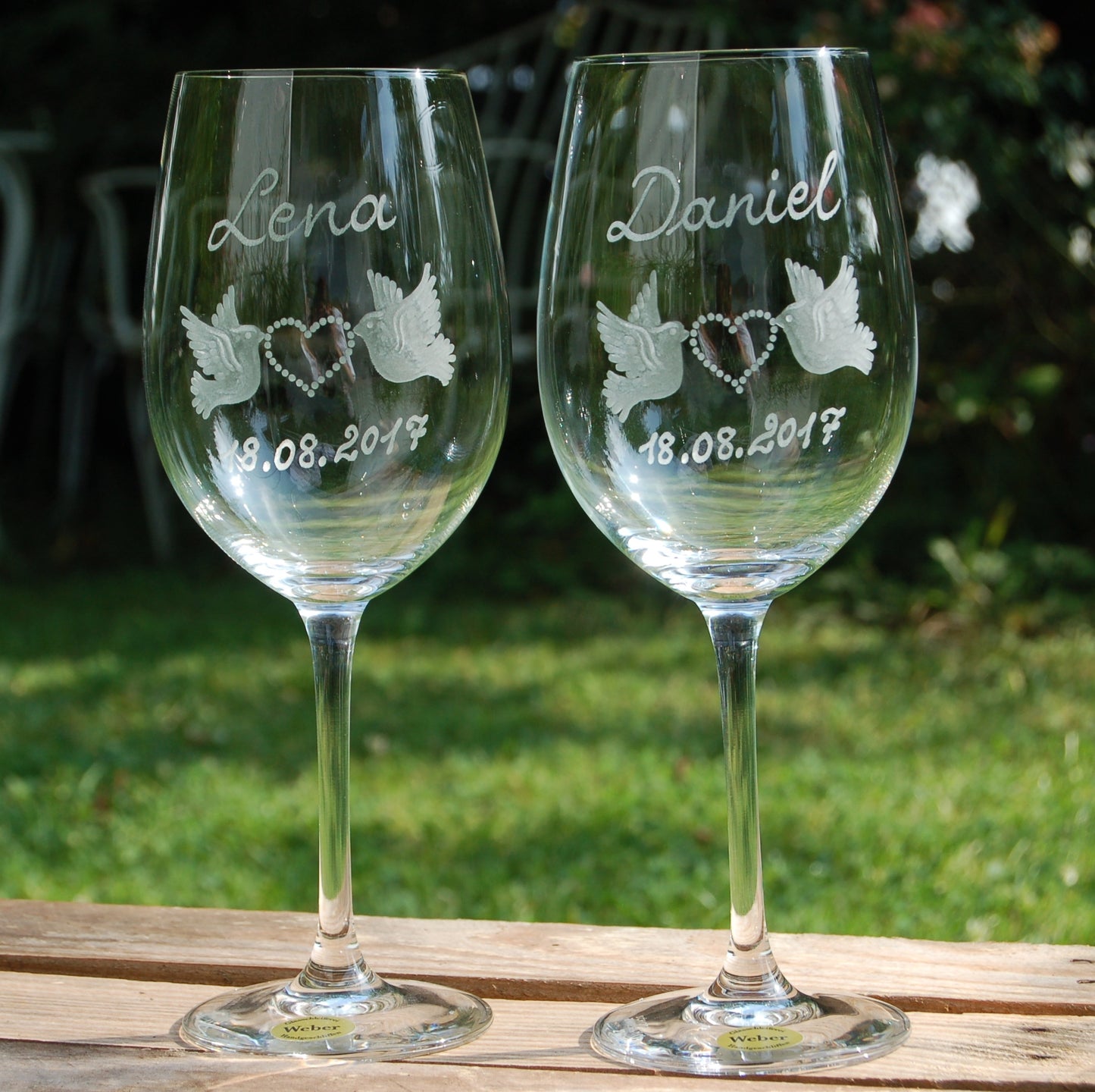 2x Rotweinglas | Gravur Hochzeit | Handmade | Handgraviert - Glasschleiferei Weber