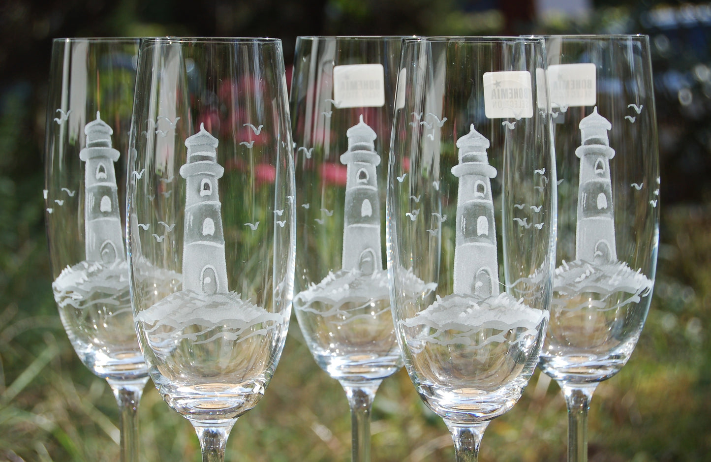 2x Sektglasglas | Gravur Leuchtturm | Handmade | Handgraviert - Glasschleiferei Weber
