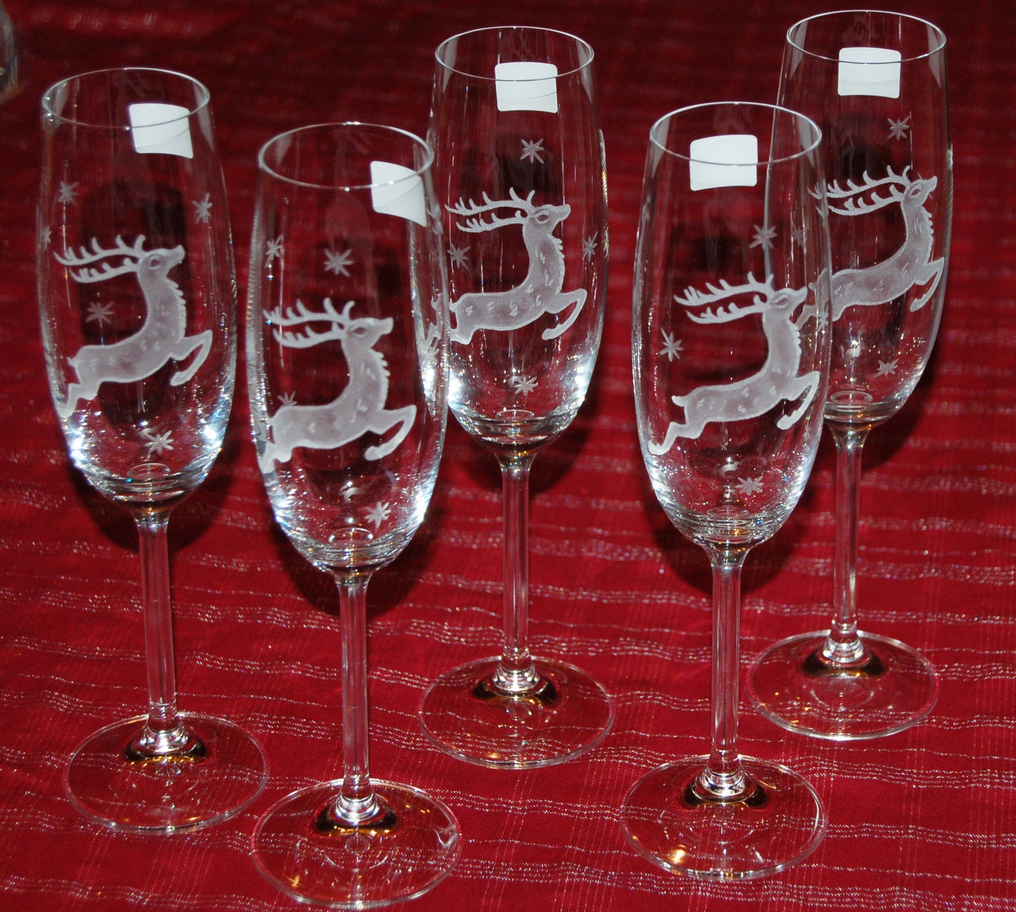 6x Sektglas | Gravur Rentier | Handmade | Handgraviert - Glasschleiferei Weber