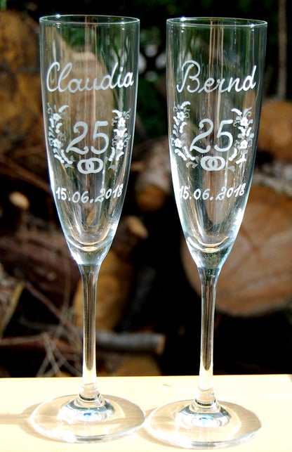 2x Sektglas | Gravur Silberhochzeit | Handmade | Handgraviert