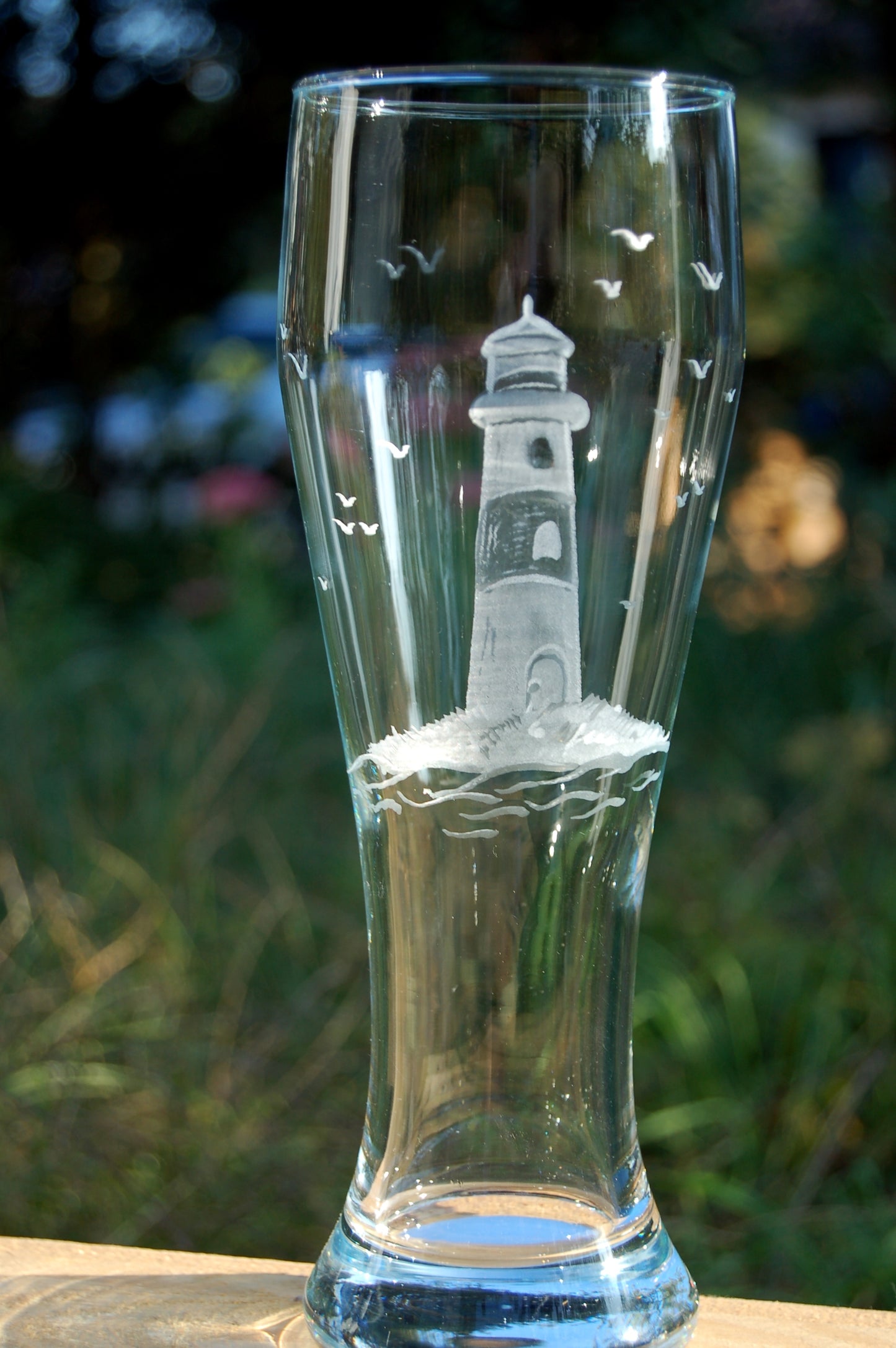 1x Weizenbierglas | Gravur Leuchtturm | Handmade | Handgraviert