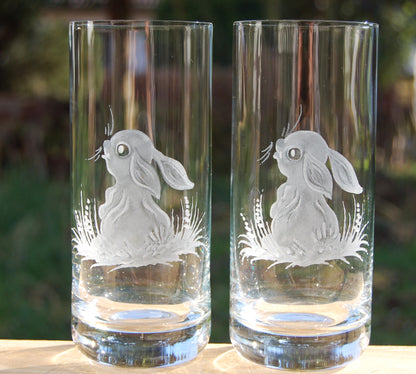 1x Longdrinkglas | Gravur Hase | Handmade | Handgraviert